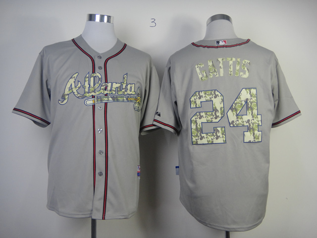 Men Atlanta Braves 24 Gattis Grey Camo MLB Jerseys